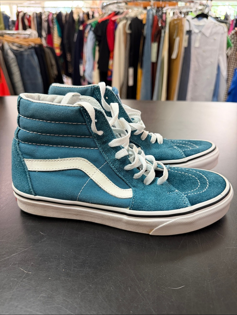Vans Teal High-Top Skate Sneakers with White Stripe